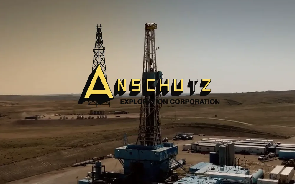 Drone view of an Anschutz Exploration drilling rig on the open plains