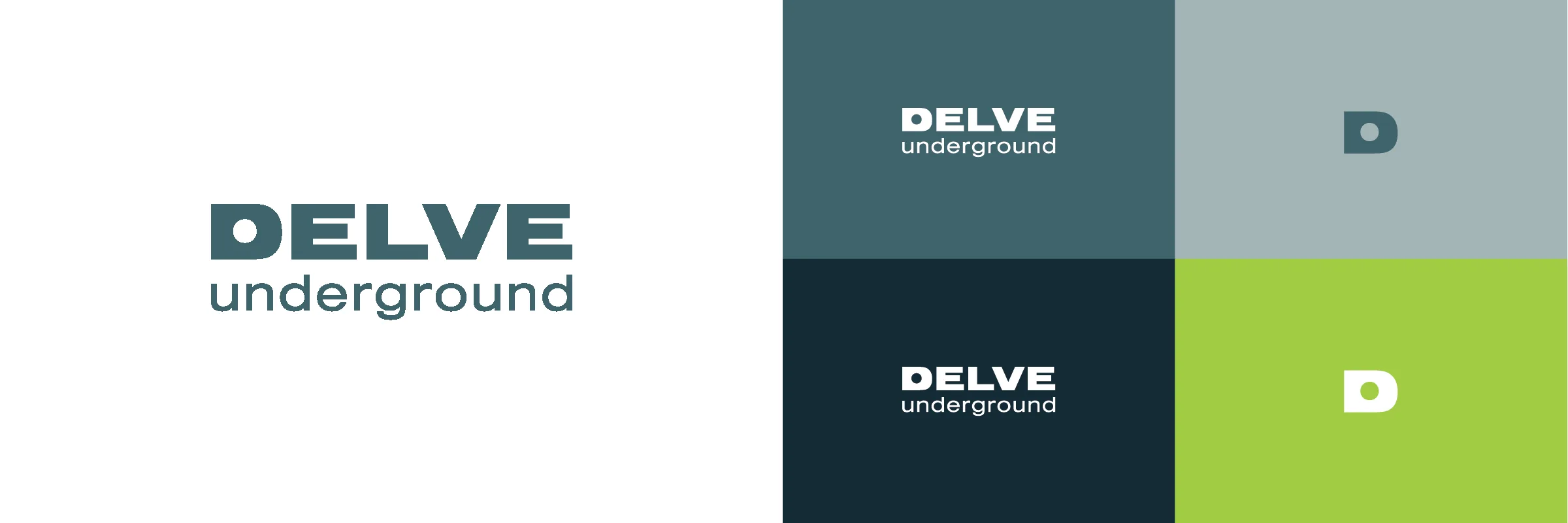 Delve Underground identity system: logo and color palette