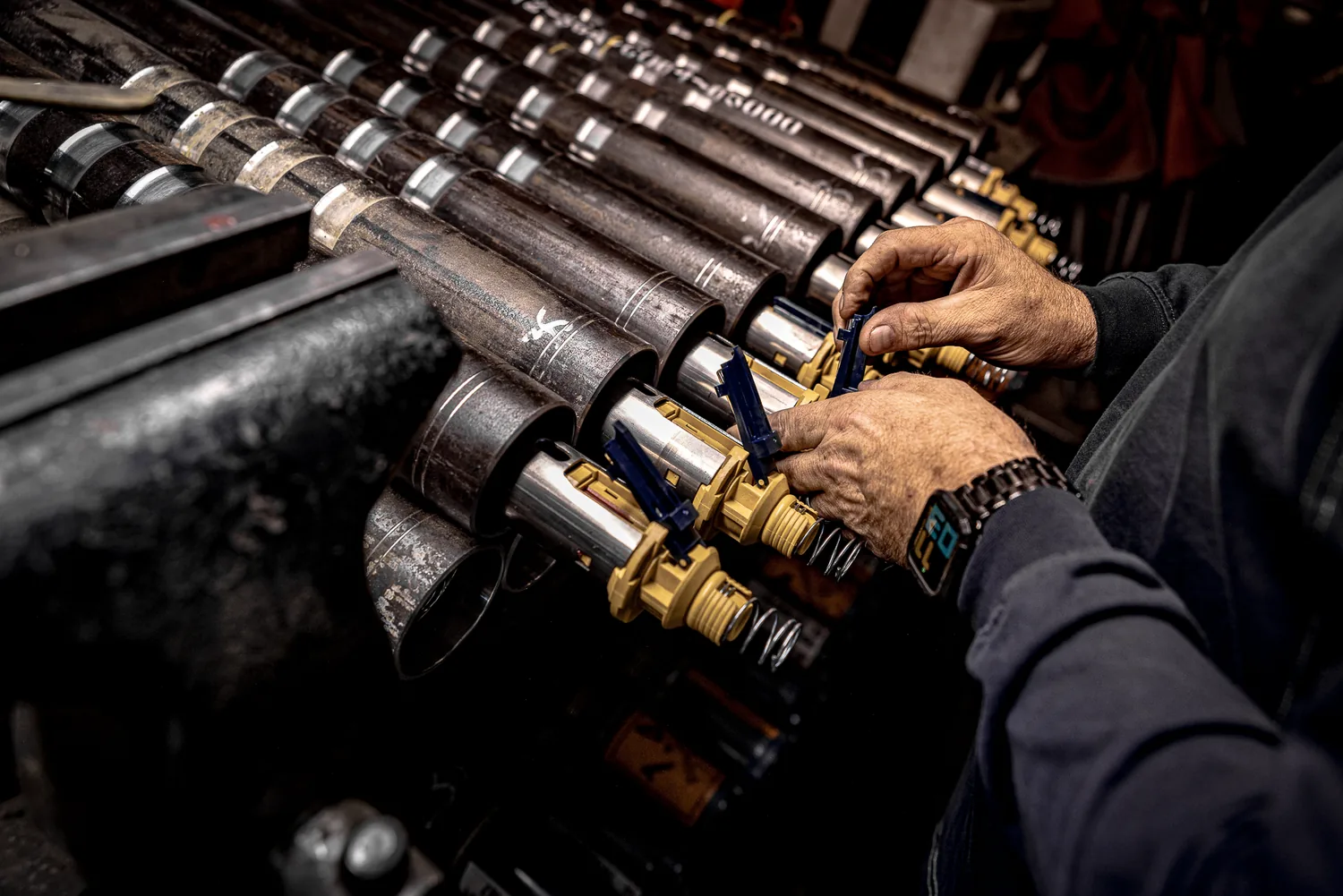 Drill pipe threads, equipment detail photograph