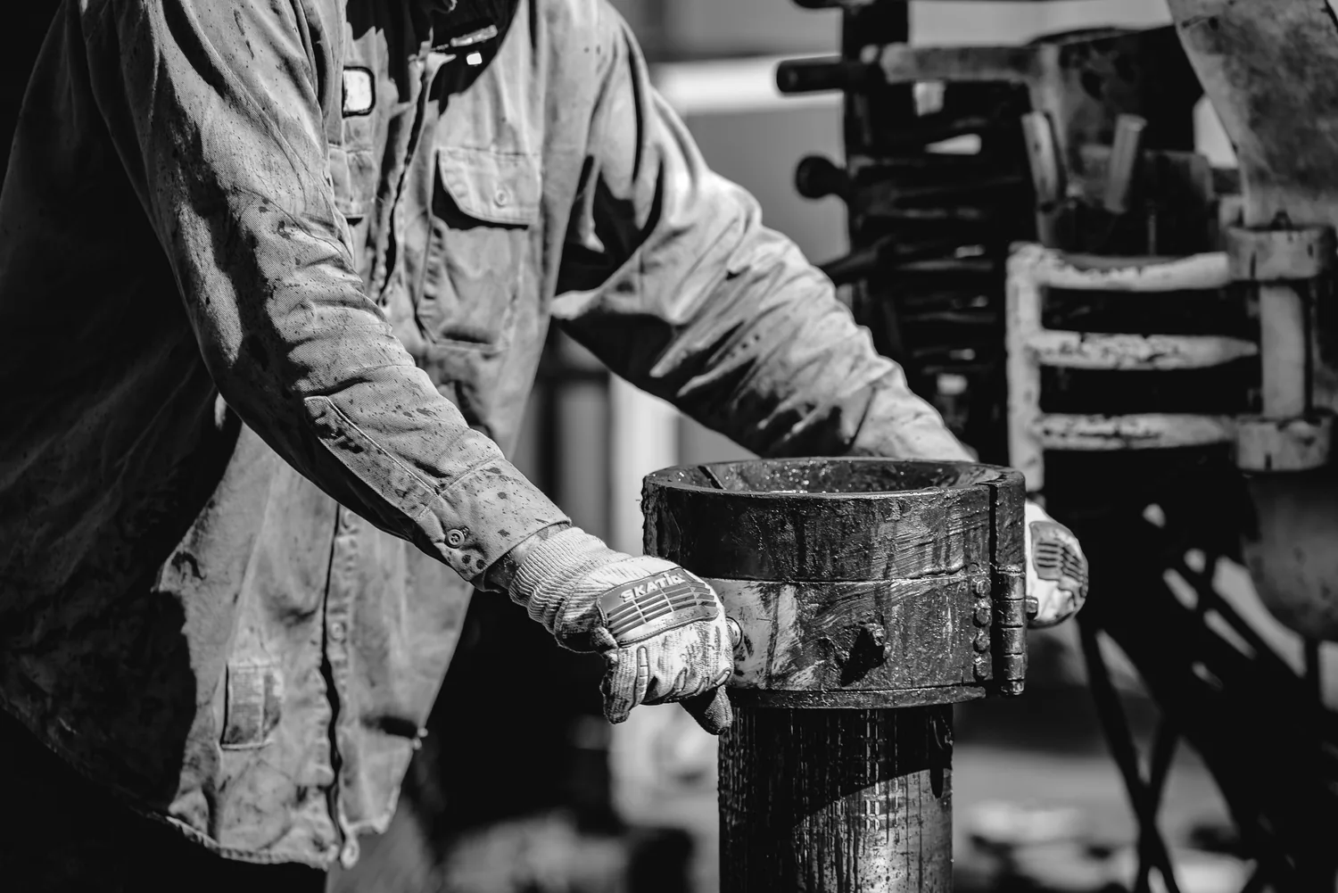 Roughneck at work, black and white detail