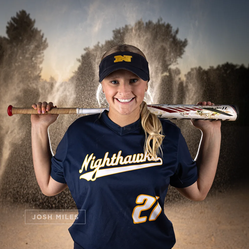Stylized athlete portrait with softball bat